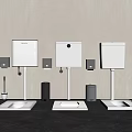 Modern Wall Mounted White Toilets with Trash Cans and Brushes on Gray Wall