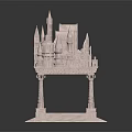 Intricate Castle Architecture Model With Spired Towers Columns And Steps