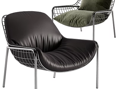 Modern Accent Chair With Leather Upholstery And Metal Wire Frame Design 3d model