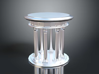 Elegant Silver Round Pedestal With Multiple Columns And Shiny Decorative Base 3d model