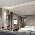 Modern Hotel Guest Room Interior Design With Two Beds TV Seating Area And Wooden Decor