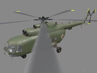 Green Military Helicopter With Twin Rotor And Red Star Emblem Design 3d model