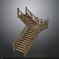 Wooden Cross Staircase Interior Design With Sturdy Handrails And Steps