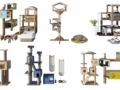 Various Cat Furniture Designs Including Trees Scratchers And Pet Supplies For Cats 3d model