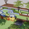 Fun Children's Playground With Animal Shaped Structures Colorful Ground Trees Slides And Kids Playing