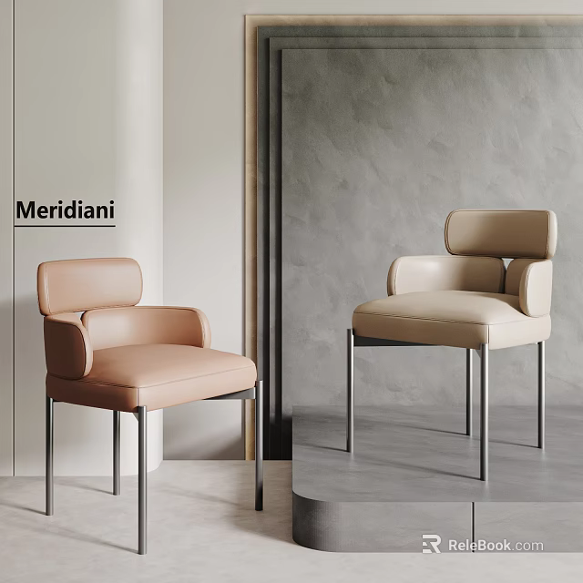 Meridiani Modern Leather Dining Chairs With Pink Beige Armrests And Neutral Walls 3d model 