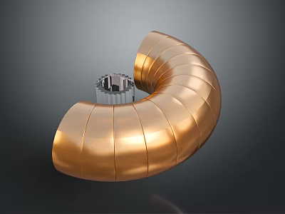 Golden Spiral Curved Metallic Duct Featuring Silver Center And Shiny Surface 3d model