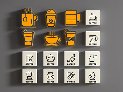 Various Wall Lamp Design Icons with Yellow and Black White Lines Arrangement 3d model