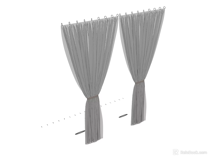 Elegant Gray Fabric Curtains With Tie Backs For Modern Home Interior 3d model 