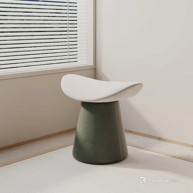 Modern Stool With White Padded Seat And Green Tapered Base In Room Corner With Blinds 3d model 