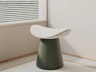 Modern Stool With White Padded Seat And Green Tapered Base In Room Corner With Blinds 3d model