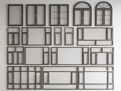 Various Wooden Window Frame Designs With Arch And Panel Glass Features 3d model