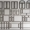 Various Wooden Window Frame Designs With Arch And Panel Glass Features 3d model