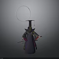 Traditional Ancient Style Figure With Tall Hat And White Circular Ring