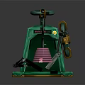 Vibrant Green Mechanical Machine With Yellow Accents And Pink Core On Reflective Base