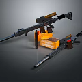 Modern Tactical Rifles With Scope Magazine And Orange Ammunition Box 3d model