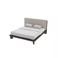 Modern Minimalist Double Bed With Beige Upholstered Headboard Wooden Frame And White Mattress