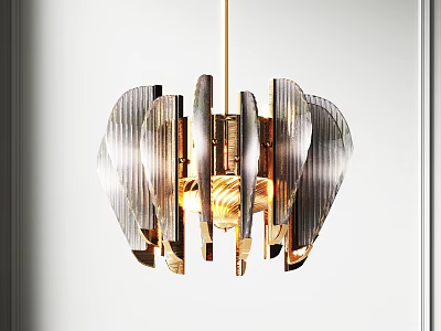 Modern Metallic Chandelier Featuring Geometric Leaf Shaped Panels And Stylish Lighting Effect 3d model