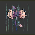 Colorful Marine Creature With Pink Fan Body Spiral Tentacles Green Seaweed And Small Fish