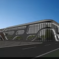 Modern Industrial Factory Building With Large Glass Windows Curved Structure And Spacious Plaza