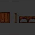 Classic Dark Brown Wooden Furniture Including Cabinet Pedestal And Arch Bench