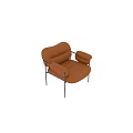 Modern Brown Leather Leisure Chair With Metal Frame And Comfortable Armrests
