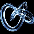 Blue Transparent Infinity Symbol Like Pendant On Black Background With Shiny Glass Like Design