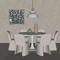 Cream Style Dining Table and Chair Round Table and Chair Carpet Decorative Painting Chandelier 3d model