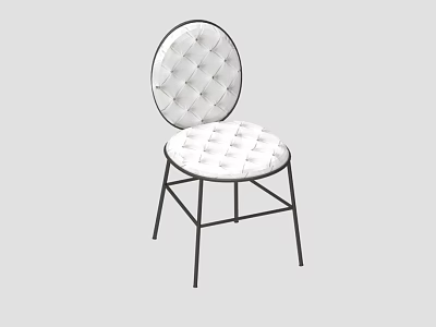 Modern White Tufted Stool with Round Backrest and Black Metal Legs 3d model