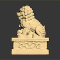 Golden Lion Statue with Intricate Carved Pedestal on Smooth Surface Showing Clear Reflection