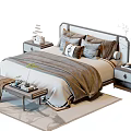 Elegant Modern Double Bed Interior With Upholstered Headboard Multiple Pillows And Bedside Tables 3d model