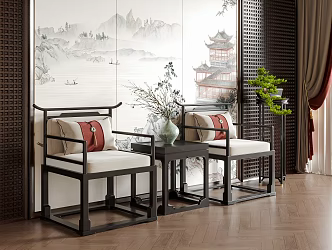 New Chinese Style Single Chair Leisure Chair Tea Chair Book Chair Dining Chair 3d model
