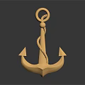 Golden Anchor Decorative Element With Shiny Metallic Surface And Rope Detail