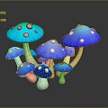 Fresh Blue Mushrooms With White Spots And Reflections On Dark Surface