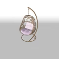 Elegant Modern Hanging Chair with Intricate Metal Frame and Pink Cushion