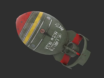 Vintage Military Bomb With Green Body Red Yellow Stripes And Stabilizer Fins 3d model