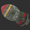Vintage Military Bomb With Green Body Red Yellow Stripes And Stabilizer Fins