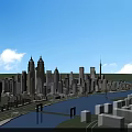 Aerial View Urban Planning With River Skyscrapers Green Spaces And Bridges