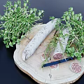 Fresh Sliced Sausage with Thyme and Rosemary on Wooden Cutting Board