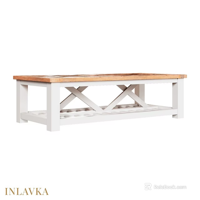 Wooden Top Dining Table With White Frame And X Shaped Structure Design 3d model 
