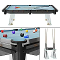 Modern Entertainment Billiard Table with Transparent Legs Colorful Balls Blue Felt and Cues