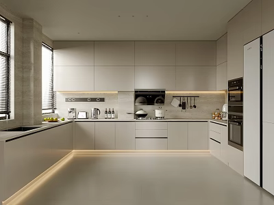 Modern Kitchen Cabinets Design With Island Counter And Appliances 3d model