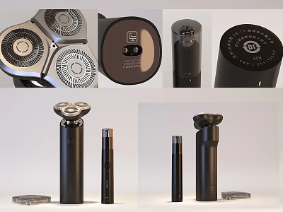 Modern Black Bathroom Accessories Including Shaver Heads Charging Base And Body Components 3d model