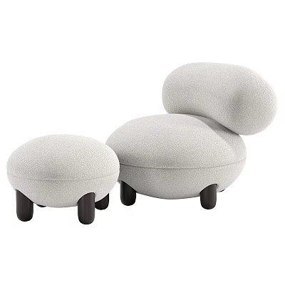 Light Gray Upholstered Bar Stools with Rounded Shape and Black Wooden Legs in Modern Design 3d model