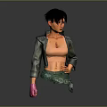 3D Game Movie Character with Black Short Hair Gray Jacket Pink Top Green Waist Decoration