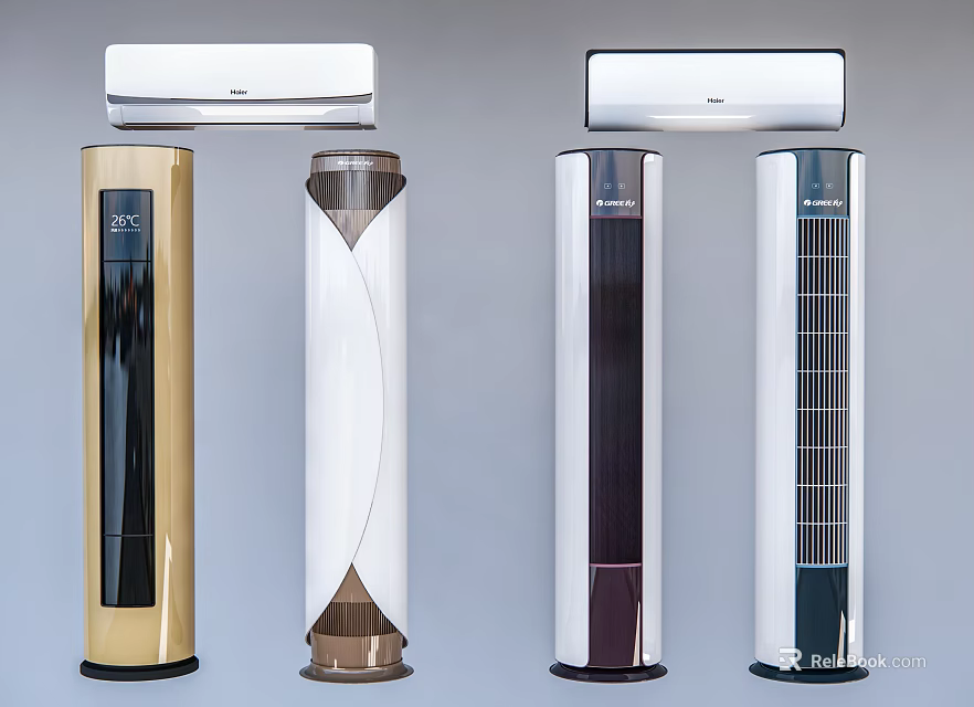 Modern Air Conditioner Fan Designs With Various Stylish Vertical Models In Multiple Colors 3d model 