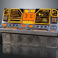 Futuristic Drone Interface Control Desk With Metallic Surface Orange Panels And Digital Screens