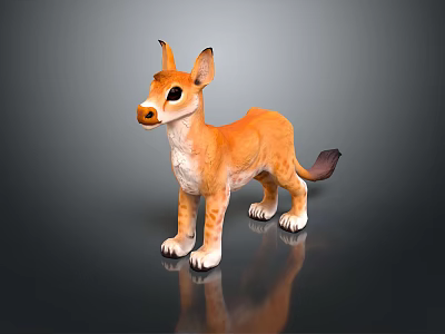 Orange Furred Animal With Large Ears White Underbelly And Black Tail Standing On Shiny Surface 3d model