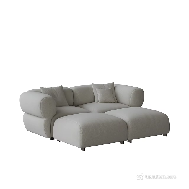 Light Gray Modern Two Seater Sofa With Cushions And Ottoman Design 3d model