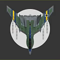 Military Fighter Jet Model With Green Blue Yellow Stripes And Missiles On Display Base